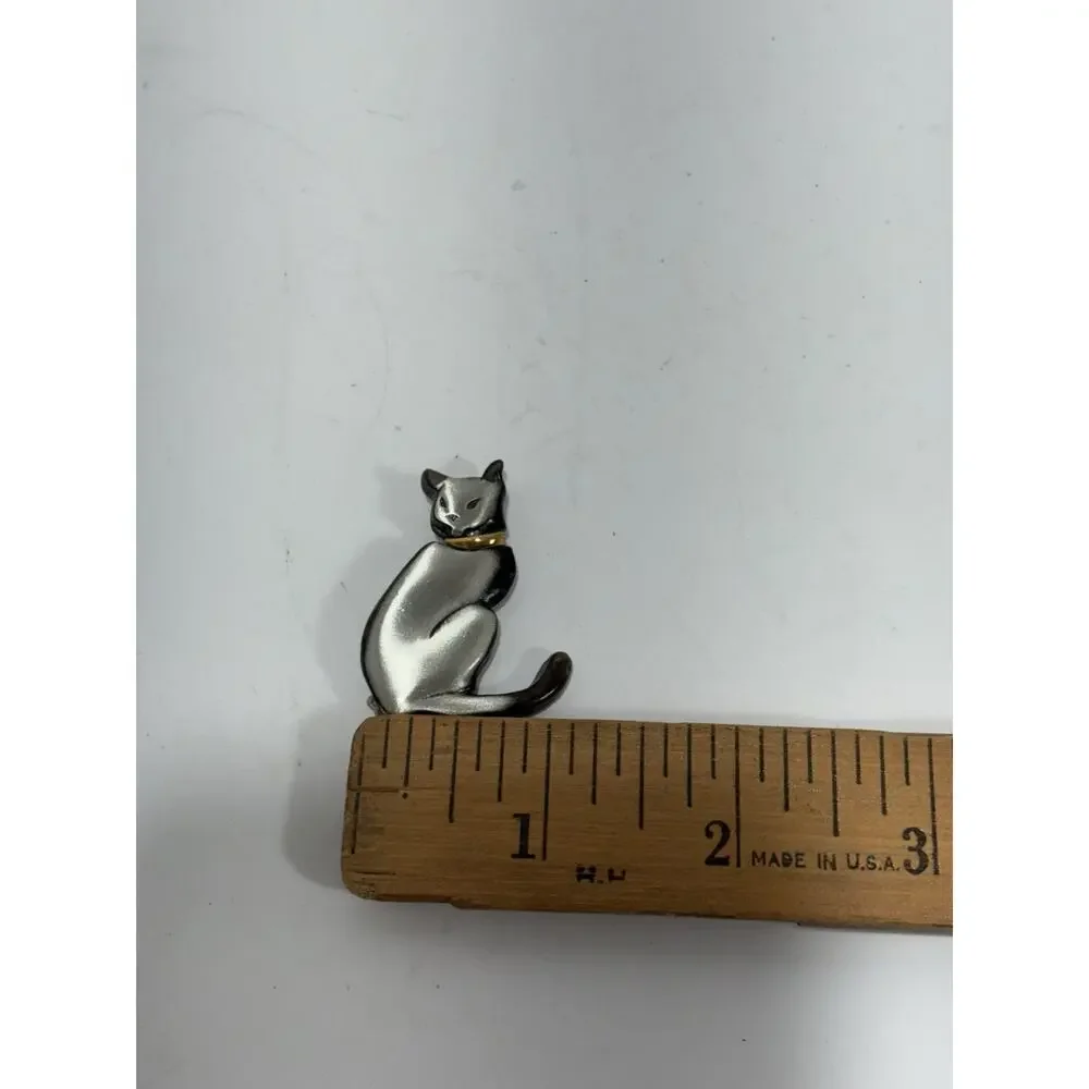 Shields Pewter Cat Kitty Kitten Brooch Pin Silver‎ Tone Gold Tone Collar Signed